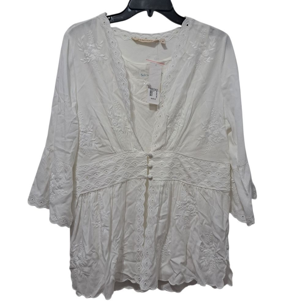 Soft Surroundings Icon Melissani Embroidered Boho Eyelet Tunic & Tank Med White